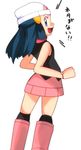  1girl back beanie blue_eyes blue_hair hainchu hat hikari_(pokemon) pink_shoes pink_skirt pokemon skirt 