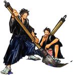  2boys brothers japanese_clothes male_focus monkey_d_luffy multiple_boys one_piece paintbrush portgas_d_ace siblings tabi 