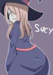  1girl ass brown_hair hair_over_one_eye little_witch_academia pink_eyes sucy_manbabalan witch_hat 