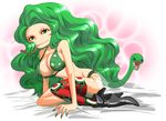  amazon boa_sandersonia green_eyes green_hair green_nails nail_polish one_piece single_thighhigh snake solo tongue 