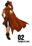  1boy back boots character_name cowboy_hat hat headwear_removed jacket male_focus necklace numbered one_piece portgas_d_ace shorts simple_background solo stampede_string tattoo walking whitebeard_pirates 