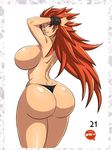  adjusting_hair ass big_hair black_panties breasts devil-v happy huge_breasts long_hair looking_back lost_worlds naughty_face panties purple_eyes queen&#039;s_blade queen's_blade red_hair risty thick_thighs thighs thong topless underwear wide_hips 