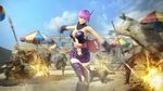  1girl 3d anklet ayane_(doa) bare_shoulders breasts headband japanese_clothes jewelry large_breasts purple_hair ribbon scarf sengoku_musou sengoku_musou_2 sword underboob weapon 