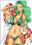  amazon bikini_top boa_sandersonia green_hair midriff one_piece snake solo 