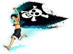  jolly_roger male_focus monkey_d_luffy one_piece pirate running skull_and_crossbones solo 