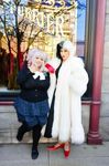  101_dalmatians 2girls asian breasts cosplay cruella_de_vil cruella_de_vil_(cosplay) disney disneyland hoshima_mika huge_breasts multiple_girls photo plump 