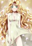  bare_shoulders blonde_hair blush breasts cleavage collarbone commentary_request dress green_eyes kijouyu large_breasts long_hair nib_pen_(medium) pokemon pokemon_(anime) pokemon_(classic_anime) sakura_(pokemon) smile solo sundress traditional_media very_long_hair white_dress 