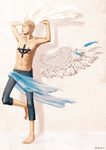 1boy blonde_hair blue_fire feathers fire male_focus marco one_piece solo topless transformation whitebeard_pirates wings 