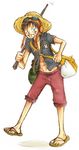 1boy bag hat male_focus monkey_d_luffy one_piece one_piece:_strong_world shorts solo stick 