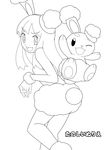  1girl buneary cosplay female hainchu hikari_(pokemon) looking_at_viewer monochrome nintendo pokemon smile 