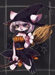  1girl artist_request cat furry halloween halloween_costume purple_eyes short_hair solo white_hair witch witch_hat 