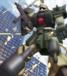  explosion explosive grenade gun gundam gundam_0080 machine_gun mecha pinesea_(sankuri) sky weapon zaku zaku_ii zaku_ii_fz_kai 