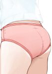  1girl ass ass_focus close-up facing_away feet_out_of_frame from_behind head_out_of_frame highres nicora original panties pink_panties see-through_silhouette shirt simple_background solo thighs underwear white_background white_shirt 