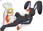 absurd_res anthro black_body black_fur breasts dated digital_media_(artwork) duo eyes_closed eyewear feet female female/female foot_fetish foot_lick foot_play fur generation_8_pokemon genitals glasses grey_body grey_fur hi_res lagomorph leporid licking male mammal mrraboot nintendo nipples nude open_mouth pokemon pokemon_(species) pussy rabbit raboot raised_foot red_arms red_eyes red_toes sex shaded signature simple_background simple_shading tongue tongue_out tribadism vaginal