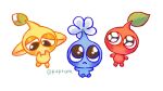  :&lt; black-eyed_susan blue_pikmin blue_skin bud chibi closed_mouth colored_skin commentary english_commentary flower frown hands_on_own_face highres leaf light_blush looking_at_hands no_humans no_mouth pikmin_(creature) pikmin_(series) pointy_ears puptum red_pikmin red_skin simple_background twitter_username white_background white_flower yellow_pikmin yellow_skin 