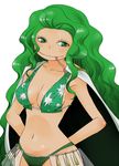  1girl amazon bikini_top boa_sandersonia green_eyes green_hair midriff one_piece simple_background 