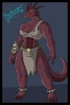 baphomeat barbarian clothing dragon hi_res horn leather leather_clothing red_body red_scales scales scar tail