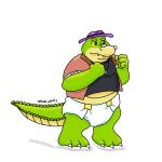 2023 3_toes 4_fingers alligator alligatorid anthro belly brok_(character) brok_the_investigator clothed clothing crocodilian diaper feet fingers green_body hat headgear headwear hi_res humanoid_hands male reptile scalie shirt slightly_chubby snugzthegator solo toes topwear wearing_diaper