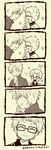  :i ^_^ closed_eyes comic fingersmile glasses gloves grin hakata_toushirou heshikiri_hasebe highres male_focus monochrome multiple_boys shiwo_(siwosi) silent_comic smile sparkle touken_ranbu translation_request 