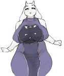 age_difference anthro bedroom_eyes big_breasts boss_monster bovid breasts caprine clothing curvy_figure dress female goat hi_res hourglass_figure jopuari_(artist) looking_at_viewer mammal narrowed_eyes older_female puckered_lips seductive simple_background solo thick_thighs toriel undertale undertale_(series) voluptuous white_background white_body wide_hips