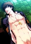  1boy abs bottomless fate/zero fate_(series) kotomine_kirei looking_at_viewer male_focus muscle pecs penis pov pubic_hair restrained rope sanada_(teketo) solo tagme undressing 