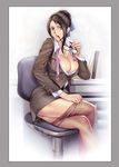  1girl breasts cleavage glasses highres homare_(fool&#039;s_art) homare_(fool's_art) large_breasts mole office_lady pantyhose 