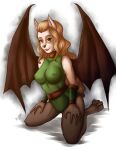 anthro blonde_hair breasts clothed clothing darksteellycaon digital_media_(artwork) disney felid female gargoyles hair kneeling maggie_reed_(gargoyles) mammal mutate_(gargoyles) nipple_outline solo wings yellow_sclera