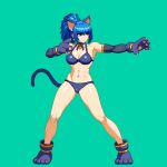  1girl abs animal_ears animal_hands aoi_ship bare_shoulders bell bikini blue_eyes breasts cat_ears cat_tail cleavage earrings extra_ears fake_animal_ears gloves jewelry jingle_bell large_breasts leona_heidern long_hair muscular muscular_female paw_gloves pixel_art ponytail simple_background snk snk_heroines:_tag_team_frenzy solo swimsuit tail the_king_of_fighters 