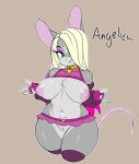 anthro big_breasts biped breasts female genitals hair hair_over_eye hi_res mammal matypup mouse murid murine one_eye_obstructed pupils pussy rodent simple_background smile standing thick_thighs