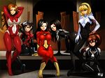 6+girls abs anya_corazon arms_behind_head arms_up ass bent_over black_hair blonde_hair bodysuit breasts brown_hair cindy_moon covered_navel curvy emblem gwen_stacy hairband high_ponytail hood jadenkaiba jessica_drew jessica_drew_(ultimate) looking_at_viewer marvel mayday_parker multiple_girls parted_lips ponytail silk_(marvel) sitting smile spandex spider-girl spider-gwen spider-man_(series) spider-woman superhero table thigh_gap toned 