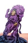 2018 abs anthro bound encasement felid forced forced_transformation genitals glistening glistening_body glowing glowing_eyes goo_creature half-erect hi_res human human_to_anthro lion male male/male mammal mid_transformation muscular muscular_male nude pantherine pecs penis purple_body scar simple_background species_transformation standing takeover transformation unknown_character uwaxaa white_background white_eyes
