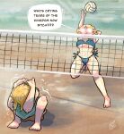 absurd_res ball beach big_breasts blonde_hair blue_clothing blue_swimwear blush blush_lines breasts clothing dialogue duo female glowing glowing_eyes hair hi_res humanoid humanoid_pointy_ears hylian link male navel net nintendo nipple_outline open_mouth princess_zelda salaciouspeachy sea seaside shaking short_hair speech_bubble sport swimwear text the_legend_of_zelda thick_thighs trembling volleyball volleyball_(ball) volleyball_net water wide_hips