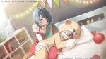  2girls aizawa_kazuha animal_hood assault_lily asymmetrical_hair bare_shoulders bear_hood bed blue_eyes blue_hair blunt_bangs blurry blurry_foreground book bow box breasts brown_pajamas brown_pants christmas christmas_lights christmas_stocking christmas_tree cleavage closed_eyes closed_mouth collar commentary_request dress dutch_angle elbow_gloves frilled_collar frilled_dress frills fur-trimmed_sleeves fur_trim gift gift_box gloves green_collar grey_hair hair_between_eyes hair_ornament hand_up highres hood hood_up hooded_pajamas hz_(helu_2) indoors lens_flare light_smile long_sleeves looking_at_another lying medium_breasts medium_hair multicolored_hair multiple_girls official_alternate_costume official_art on_bed on_side pajamas pants parted_lips pennant pillow print_dress red_bow red_dress sasaki_ran shadow shelf sitting sleeping sleeveless sleeveless_dress sleeves_past_fingers sleeves_past_wrists sparkle_print star_(symbol) star_hair_ornament streaked_hair string_of_flags watermark white_gloves white_hair 