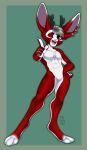 abs anthro antlers athletic big_ears claws digital_media_(artwork) digitigrade ears_up fur girly grin grinning_at_viewer hair hi_res horn jackalope lagomorph looking_at_viewer male mammal one_eye_closed paws posed red_body red_fur ribbirasta(artist) sans_alembic_(character) short_hair silver_hair simple_background skinny_male smile solo white_body white_fur wink winking_at_viewer winking_eye