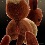  absurd_res all_fours brown_nose butt chest_tuft dipstick_tail eevee female feral fluffy fluffy_ears fluffy_tail hi_res long_ears looking_at_viewer looking_back multicolored_tail nintendo plattyneko pok&eacute;mon pok&eacute;mon_(species) presenting presenting_hindquarters presenting_pussy pussy raised_tail rear_view red_eyes smile solo tuft video_games watermark 