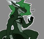 container cup dragon fur green_body green_fur green_hair hair holding_object horn looking_pleasured male markings nude scalie simple_background simple_coloring sitting slim solo tqualizer tqualizer_(character)