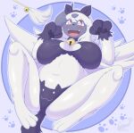 absol anthro biped black_body blush breasts cleavage clothed clothing female fur generation_3_pokemon hair hi_res lying nintendo on_back open_mouth pokemon pokemon_(species) red_eyes skimpy snackbunnii solo white_body white_fur white_hair