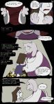 aliza_(horrortale) alternate_universe brown_hair clothing comic dialogue english_text female green_eyes hair hi_res horn horrortale human mammal mother_(lore) parent_(lore) sour-apple-studios speech_bubble text toriel toriel_(horrortale) undertale undertale_(series) white_body