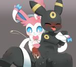 after_handjob balls bdsm big_penis black_body blue_eyes blush bodily_fluids bondage bound cum cumshot dominant dominant_female duo eeveelution ejaculation erection eyes_closed eyes_on_the_prize female feral feral_on_feral fur fur_markings generation_2_pokemon generation_6_pokemon genital_fluids genitals handjob hi_res looking_at_another looking_at_genitalia looking_at_penis male male/female markings moan nintendo nude orgasm penile penis pink_body pink_fur pokemon pokemon_(species) questionable_consent ribbon_bondage ribbon_restrained ribbonjob ribbons ribbons_(anatomy) sex smile sum sweat sylveon tears tongue tongue_out tsundere umbreon uncensored white_body yellow_body yellow_fur