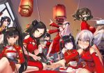  463_jun 6+girls :3 :d agent_(girls_frontline) architect_(girls_frontline) bangs barefoot beak_(girls_frontline) black_gloves black_hair black_panties blush bowl character_request china_dress chinese_clothes destroyer_(girls_frontline) detached_sleeves dinergate_(girls_frontline) dreamer_(girls_frontline) dress eating food_in_mouth gaia_(girls_frontline) garter_straps girls_frontline gloves hair_bun hair_ornament highres hk416_(girls_frontline) ladder long_hair looking_at_viewer mask multiple_girls open_mouth ouroboros_(girls_frontline) panties purple_eyes red_gloves sangvis_ferri scarecrow_(girls_frontline) scarf side_ponytail sitting smile snow spoon tang_yuan tears thighhighs twintails underwear white_legwear yellow_eyes 