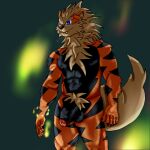 1:1 absurd_res anthro arcanine aroused balls blue_eyes canid canine canis digital_media_(artwork) domestic_dog erection fire flaccid foreskin fur furry generation_1_pokemon genitals hair hi_res humanoid_genitalia humanoid_penis invalid_tag k9point5 looking_at_viewer male mammal mane muscular muscular_anthro muscular_male nintendo nipples nude pecs penis pokemon pokemon_(species) simple_background smile solo stripes tail teeth