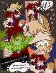 &lt;3 ailurid anthro bear blush burp_cloud burp_fetish burping burping_in_face canid canine canis clothing collar collar_tag cuddling deacon_(dramatic duke_(dramatic_wolf) embarrassed embrace hi_res hoodie hug humanoid hybrid male male/male mammal mouth_shot onomatopoeia open_mouth red_panda shirt smile solo sound_effects t-shirt text thegaypossum topwear wolf wolf)