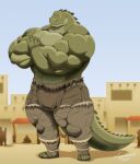 2021 anthro artist_name big_muscles bottomwear building clothed clothing crocodile crocodilian crocodylid crossed_arms digital_media_(artwork) footwear green_body green_scales hi_res male multicolored_body multicolored_scales muscular muscular_anthro muscular_male orange_eyes pants reptile reyak_(xxsparcoxx) scales scalie solo two_tone_body two_tone_scales xxsparcoxx yellow_sclera