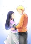  1girl arms_around_waist blush couple hikariin25 hime_cut hood hoodie hyuuga_hinata naruto naruto:_the_last smile spiked_hair uzumaki_naruto whiskers 