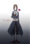  bad_id bad_pixiv_id blood brown_eyes brown_hair cosplay facial_mark gloves heart holding holding_mask mask mask_removed naruto naruto_(series) naruto_shippuuden nohara_rin short_hair solo suzu_(tg_390) translation_request uchiha_obito uchiha_obito_(cosplay) white_background 