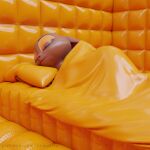 3d_(artwork) anthro blender_(software) comorito digital_media_(artwork) female hi_res lagomorph latex leporid mammal padded_room rabbit rubber_pillow rubber_sheets sleeping solo