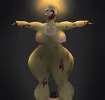 anthro avian big_breasts big_butt bird blood bodily_fluids bone breasts butt chicken duo female five_nights_at_freddy&#039;s five_nights_at_freddy&#039;s_2 galliform gallus_(genus) hi_res nipples nude phasianid photolol.03 purple_eyes scottgames solo teeth thick_thighs wide_hips withered_chica_(fnaf) wounded