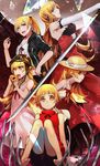  akechi_shizuku bakemonogatari barefoot broken_glass doughnut dress food glass goggles goggles_on_head hat helmet highres kiss-shot_acerola-orion_heart-under-blade kizumonogatari long_hair long_legs monogatari_(series) multiple_girls multiple_persona oshino_shinobu short_hair 