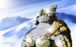 2018 anthro armello armor big_breasts breasts canid canine canis digital_drawing_(artwork) digital_media_(artwork) female fur grey_body grey_fur headgear helmet magna_(armello) mammal mountain multicolored_body multicolored_fur sky solo two_tone_body two_tone_fur valkyrie wolf xxsparcoxx