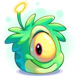1_eye alien_puffle alpha_channel ambiguous_gender antennae_(anatomy) club_penguin feral full-length_portrait glowing glowing_antennae green_body hi_res official_art portrait puffle simple_background solo transparent_background unknown_artist yellow_sclera